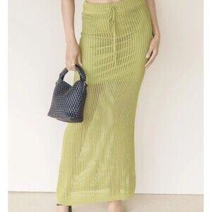 Moon River Anthropologie Green Long Knit Crochet Skirt Lined Boho Lined NWT Med